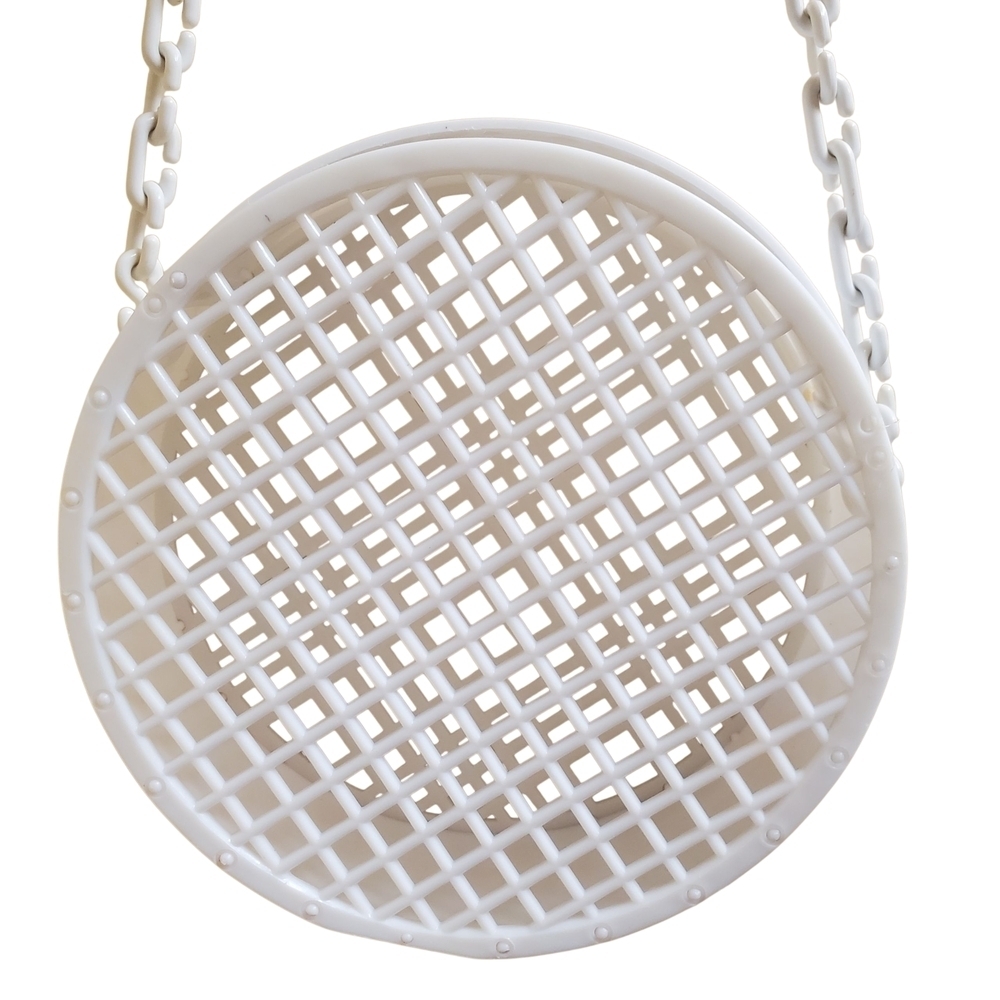 MCM White Circular Crossbody Bag. Plastic Grid w/ Unique Opening. - Picture 5 of 10
